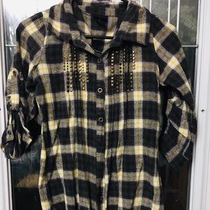 Plaid studded flannel shirt